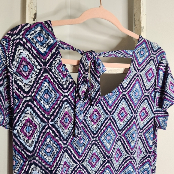 Chico's Dress womens size 8 10 geometric print sharkbite hem blue purple - Picture 6 of 6